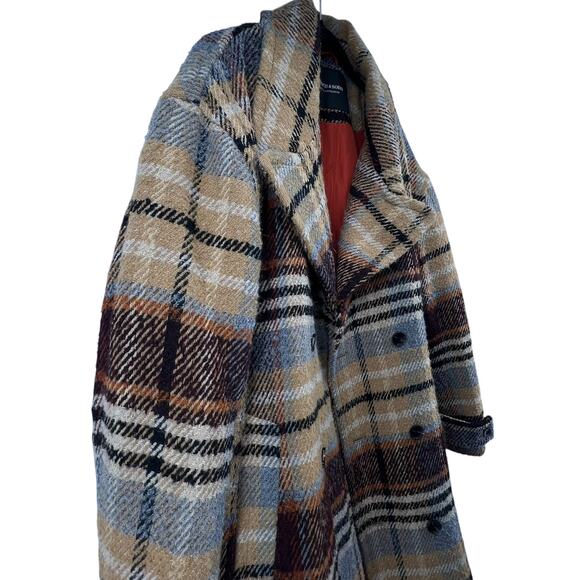 Scotch & Soda Size Large Coat Button Front Wool Blend Winter Tan Brown Blue - Picture 3 of 6